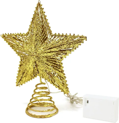 Vista 22 de CVHOMEDECO. Estrella Negra para la Copa del Árbol con Luces LED Blanco Cálido y Temporizador para Adornos de Remate de Árbol de Navidad y Decoración