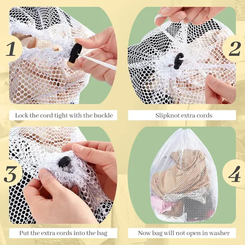 Vista 3 de 20 bolsas de malla para lavandería a granel con cordón de 20 x 24 pulgadas, bolsa de malla blanca resistente lavable a máquina, resistente bolsa