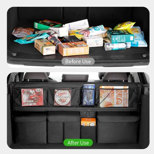 Vista 5 de Viaviat Organizador colgante para maletero de automóvil, bolsa de almacenamiento plegable para asiento trasero con 9 bolsillos grandes para SUV