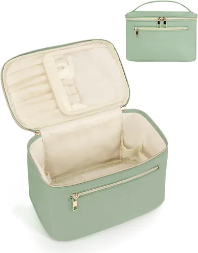 Vista 11 de Wandering Nature Bolsa de Maquillaje, Organizador de Maquillaje de Viaje, Estuche de Brochas Cosméticas para Mujeres en Cuero Vegano Ecológico, M