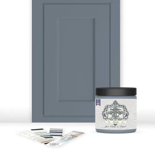 Vista 117 de Pintura TODO EN UNO, Abbey (gris cálido), Muestra de 8oz - Pintura duradera para gabinetes y muebles. Imprimación y capa superior incorporadas,