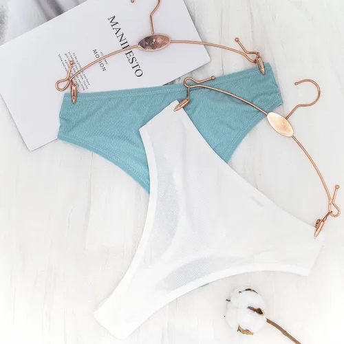 Vista 6 de PSEFNAGX Tanga de algodón acanalado transpirable sin costuras de cintura alta para mujer, ropa interior de talla grande