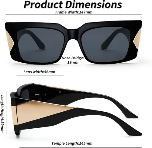 Vista 7 de WANWAN Gafas de sol para mujer y hombre, estilo retro de los años 90, con marco grueso