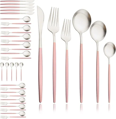 Vista 12 de JASHII Juego de cubiertos mate de 36 piezas con mango plano acabado satinado negro acero inoxidable cubiertos servicio para 6 para cocina casera