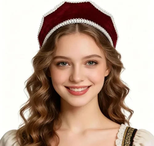 Vista 9 de Diadema victoriana de terciopelo con perlas isabelinas Tudor Coronet Negro