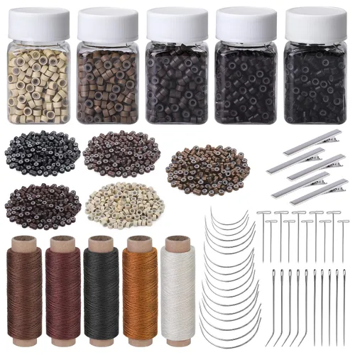 Vista 8 de Kit de herramientas de extensión de cabello, 5 colores, 1000 piezas de micro anillos de silicona Hair Styling Tools Accessory with Hair Extension
