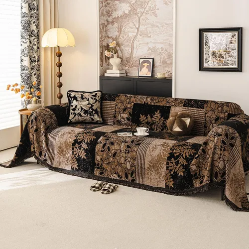 Vista 45 de DREAMINGO Funda para sillón reclinable con estampado floral verde y botánico de jacquard, 1 cojín, acogedora funda de felpilla para sala de estar