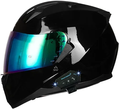 Vista 20 de Casco de motocicleta Bluetooth antivaho, doble visera, abatible, casco de moto de cara completa, aprobado por DOT, altavoz dual integrado