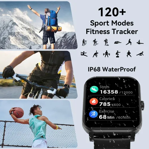 Vista 4 de Reloj inteligente, reloj inteligente de 1.85 pulgadas para hombres y mujeres (respuesta/hacer llamadas), frecuencia cardíaca, monitor de sueño