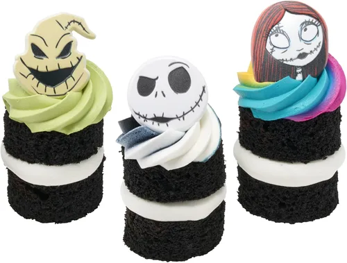 Vista 10 de DecoPac Anillos de The Nightmare Before Christmas, decoraciones de cupcakes con Jack, Sally y Oogie Boogie, paquete de 24