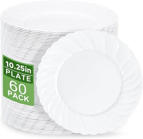Vista 10 de U-QE 60 piezas de platos de plástico transparente - Platos desechables transparentes de 10.25 pulgadas - Platos lavables y reutilizables - Platos