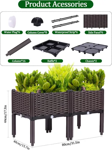 Vista 2 de Kalolary 2 juegos de cama de jardín elevada con patas, cajas de plantas de patio, flores vegetales, contenedor elevado para plantas