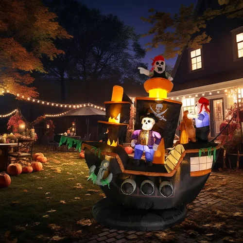Vista 4 de Vigdur - Inflables de Halloween para decoración al aire libre, barco pirata gigante de 7 pies