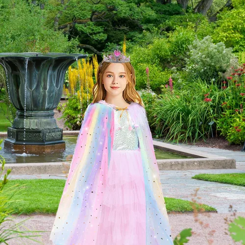 Vista 2 de kidzkube Vestido de princesa para niñas, ropa de capa de princesa con corona, vestidos de princesa para niña, regalo de cumpleaños de 3 a 8 años