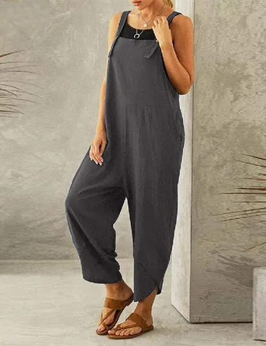 Vista 2 de Qiaomai Enterizo holgado y ajustable con tirantes para mujer con bolsillos