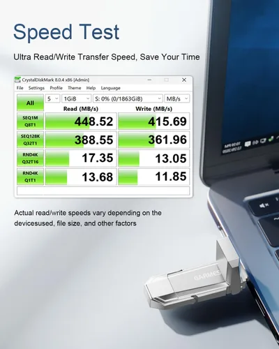 Vista 4 de 64GB Unidad Flash SSD-Grade USB C Hasta 450MB/s USB 3.2 Unidad Flash de Estado Sólido Tipo-A + Tipo-C Memoria Stick de Almacenamiento de Datos