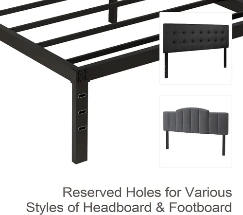 Vista 6 de Marco de cama California King de 14 pulgadas, soporte de listones de acero resistente de 2500 libras, sin ruido, no necesita somier, fácil montaje