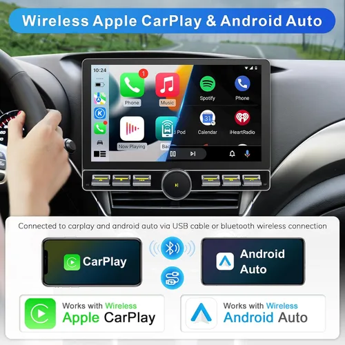 Vista 3 de Radio Android Single DIN inalámbrica Carplay Android Auto 8-Core 10.1 pulgadas pantalla táctil estéreo de coche con pantalla táctil flotante