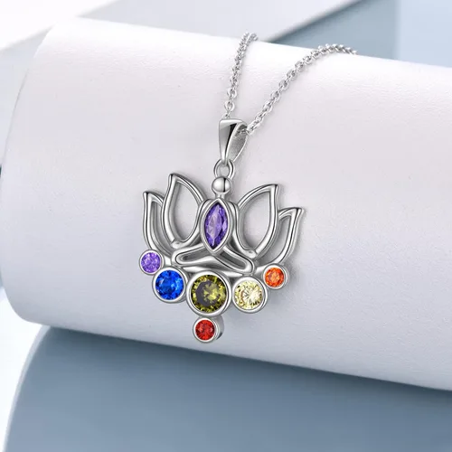 Vista 2 de POPLYKE Collar de plata de ley 925 con colgante de chakras, cristales curativos, regalo de cumpleaños para mujeres