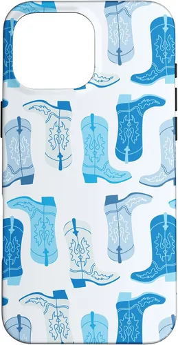 Vista 19 de Cowboy Boot Illustration Preppy Western Pastel Blue and Cyan Case for iPhone 17