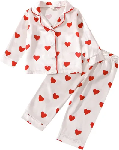 Vista 21 de Conjunto de pijama de satén para bebés y niños pequeños, pijamas de manga larga con botones para niñas 4 de julio
