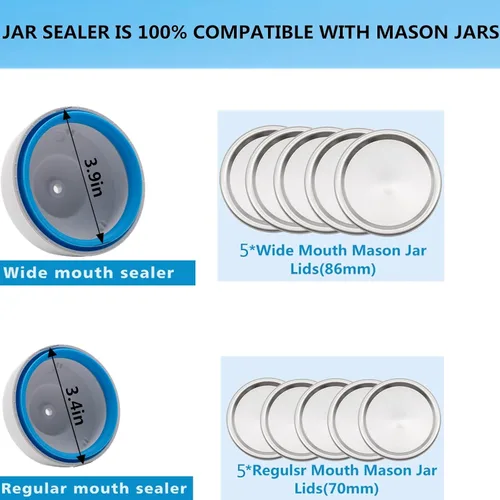 Vista 6 de Sellador al vacío para tarros Mason y manguera de accesorios compatible con sellador al vacío FoodSaver, bomba de mano portátil para frascos de boca