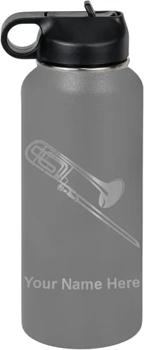 Vista 48 de LaserGram Botella de agua personalizada, trombón, acero inoxidable de doble pared aislada al vacío con popote superior, regalo grabado personalizado