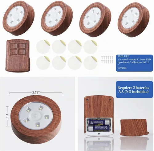 Vista 2 de Luces de disco con control remoto, luces LED para debajo del gabinete con temporizador automático, funciona con pilas, luz regulable debajo
