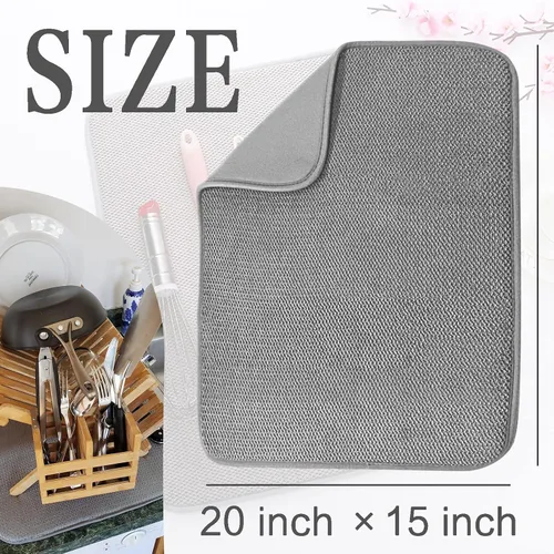 Vista 2 de Paquete de 2 alfombrillas de microfibra para secar platos, escurridor de platos absorbente para encimera de cocina, almohadillas de secado de platos