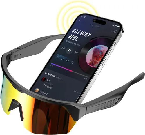 Vista 16 de Gafas inteligentes para cámara AI, gafas de sol de video 4K con estuche de Negro