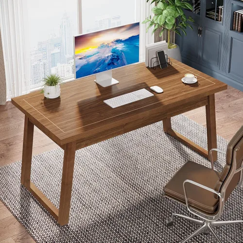Vista 5 de Tribesigns Escritorio ejecutivo de oficina en casa: Escritorio de computadora de madera de 55 pulgadas con cajón, mesa de escritura moderna