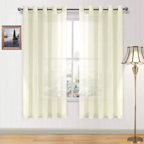 Vista 105 de DWCN Cortinas traslúcidas color verde frijol para sala de estar y dormitorio - Cortinas voile con aspecto de lino sintético con ojales en la parte