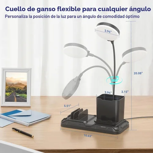 Vista 4 de KDD Lámpara de escritorio con puertos de cargador USB A y C