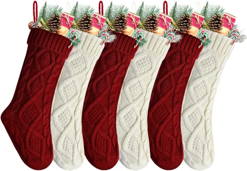 Vista 13 de paquete de 6 calcetines navideños de punto color vino, 18 pulgadas, Estilo2