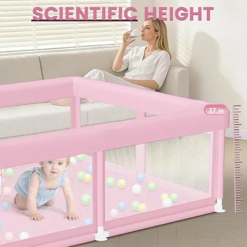 Vista 3 de Hiaksedt Corralito, cerca para bebés y niños pequeños, para interiores y exteriores, con malla transpirable anticaídas (color rosa) Estructura