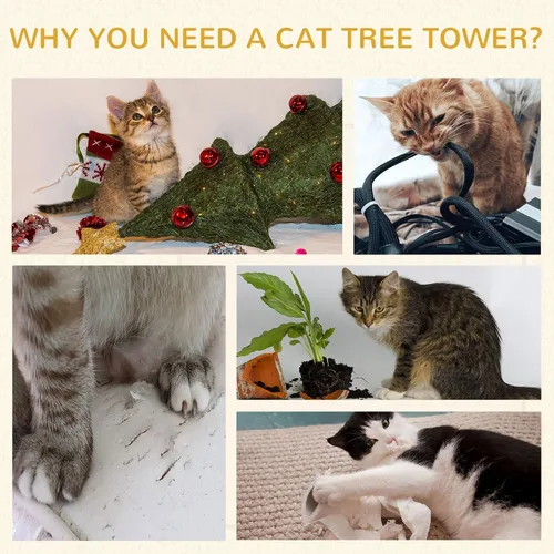 Vista 6 de PawHut Condominio para gatos de 28 pulgadas, escondite para gatos de 3 pisos con almohadilla de sisal, árbol pequeño en forma de barril para gatos