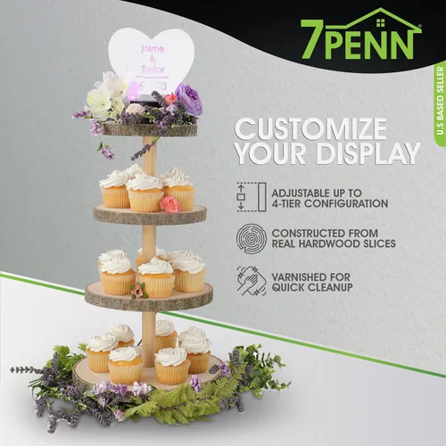 Vista 3 de 7Penn Soporte de madera para cupcakes, juego de mesa de postre rústico – 4 niveles para decoración de pasteles, cupcakes, galletas, manualidades