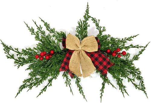 Vista 7 de Ochine Agujas artificiales de pino de invierno, con lazo de cinta y bayas rojas para decoración del hogar