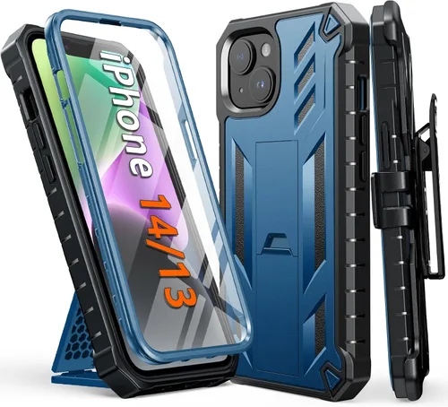 Vista 10 de FNTCASE Funda para iPhone 14/13: con funda de clip para cinturón y soporte, cubierta de protección de grado militar resistente a prueba de golpes