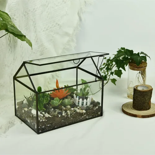 Vista 7 de Black 1 Kit de terrario de planta de vidrio grande con invernadero de labios para suculentas