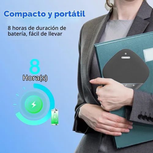 Vista 4 de HORION Altavoz de conferencia con micrófono, altavoz Bluetooth inalámbrico para computadora de reuniones de oficina, con 8 micrófonos, captación