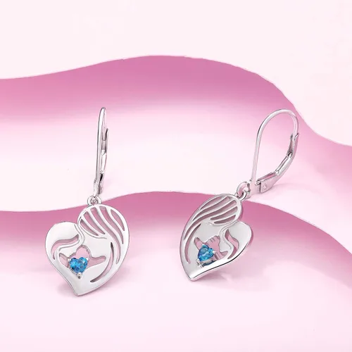 Vista 5 de YL Pendientes colgantes de plata de ley 925 para madre e hija, con forma de corazón para mamá y mujer, Metal