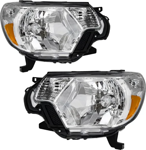 Vista 12 de Para Toyota Tacoma 2005-2011 Conjunto de faros delanteros Tacoma Pickup Truck carcasa cromada reflector ámbar reemplazo lado conductor y pasajero