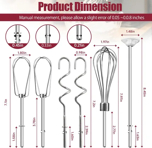 Vista 3 de Accesorios de batidor para batidora de mano para Kitchenaid, batidor, ganchos para amasar y varilla para mezclar líquidos, accesorios de acero