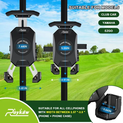 Vista 5 de Roykaw Soporte de teléfono para carrito de golf compatible con EZGO/Club Car/Yamaha, liberación rápida y bloqueo de un solo toque/selección y lugar