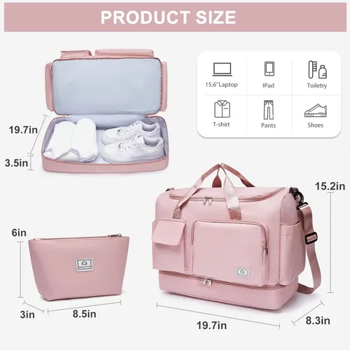 Vista 248 de Pequeña bolsa de gimnasio para mujer, bolsa de viaje con compartimento para zapatos