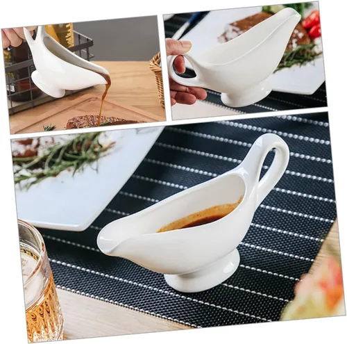 Vista 4 de Taza de cerámica para salsa de leche con mango ergonómico para aderezos de ensalada, mantequilla caliente de miel