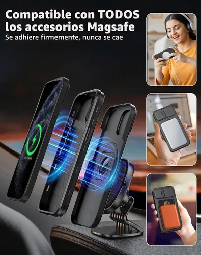 Vista 2 de Funda magnética para iPhone 11 Pro compatible con carga inalámbrica MagSafe, con 2 protectores de pantalla, anillo kickstand de 360° integrado +