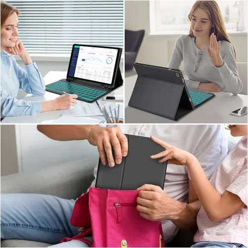 Vista 6 de Funda para Galaxy Tab A9 Plus con teclado 5G de 11 pulgadas 2023 (SM-X210/X216/X218), funda de teclado de tableta desmontable retroiluminada de 7