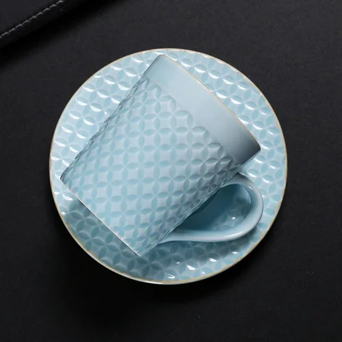 Vista 6 de CAPIJIONG 6.8 fl oz/6.67oz Vintage Cerámica Horno Taza de Café Set Creativo Simple Taza de Leche para Oficina Hogar Restaurante Café-Azul Esmalte